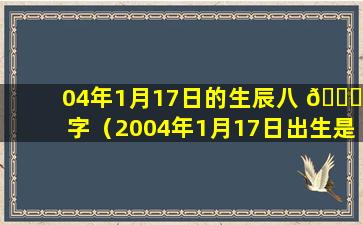 04年1月17日的生辰八 🐞 字（2004年1月17日出生是什么命）